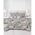 thumbnail image 2 of Quilts Queen Size Bedding Set, Vintage Spring Floral Reversible Summer Quilt 3 Pieces, Botanical Summer Pink Green Lightweight Bedspreads Coverlets with 2 Pillow Shams for All Seasons, 2 of 5
