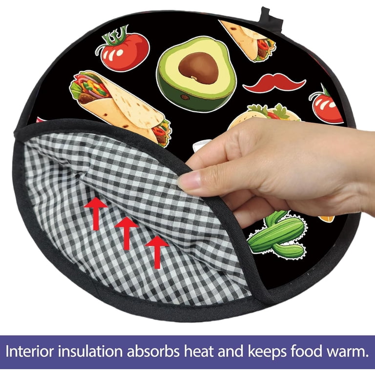 MOPOOR Tortilla Warmer Pouch 12 Inch Insulated & Microwaveable Fabric Tortilla Keeper Holder Keeps Warm Corn Flour Taco Pizza Bread One Hour