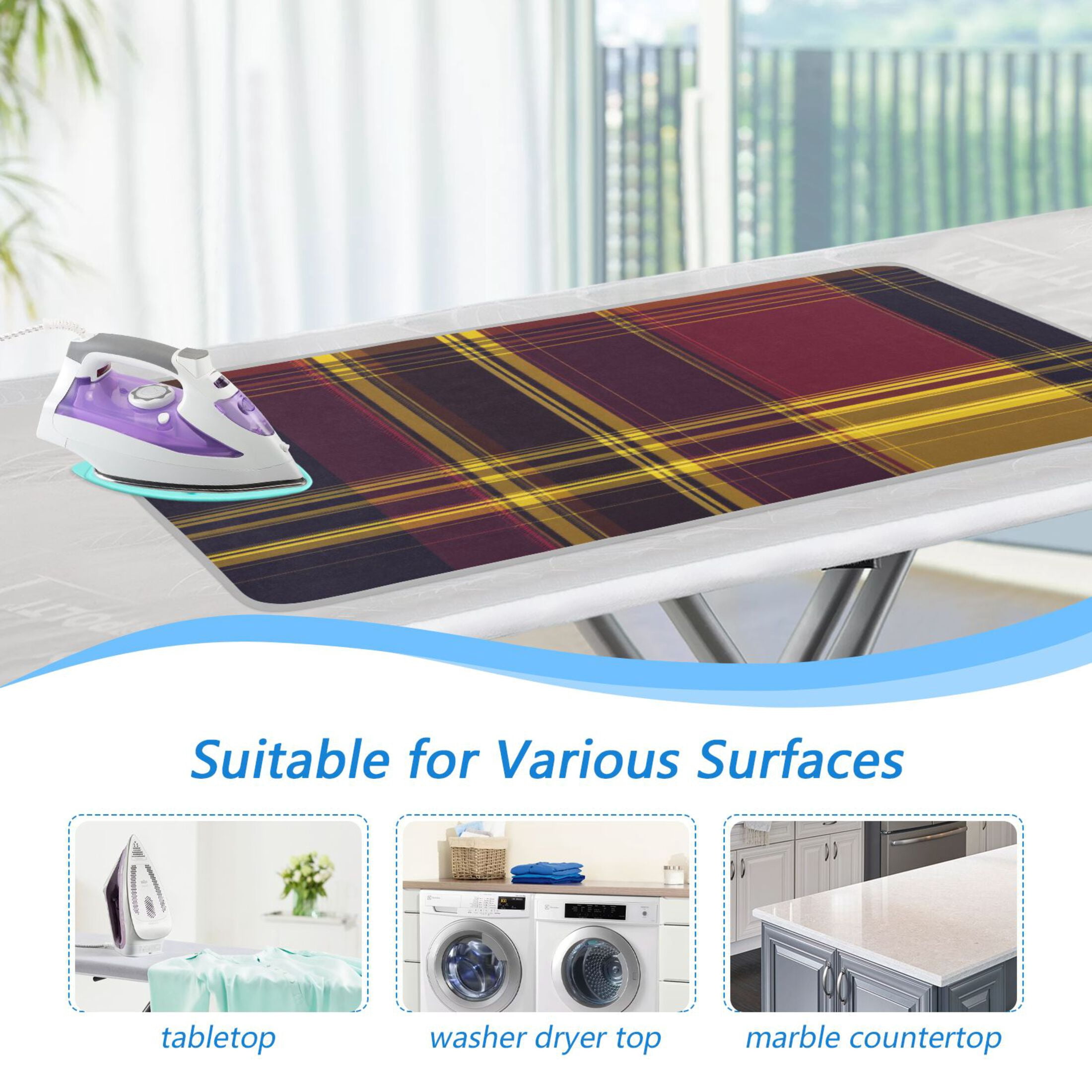 Black Yellow Pattern Ironing Mat Blanket for Table Top Travel Portable Ironing Board Pad 47.2x27.6 Inch