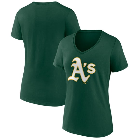 Women's Green Athletics Team Color Primary Logo V-Neck T-Shirt