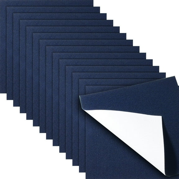Carpet Tiles Peel and Stick, 24' x 24' Squares Self Adhesive Carpet Floor Tile, Soft Padded Carpet Tiles, Easy Install DIY for Bedroom Living Room Indoor Outdoor (15Tiles, Dark Blue)