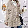 thumbnail image 2 of Tiweut Leisure Jackets for Womens Solid Color Long Sleeve Hooded Button Cardigan Cozy Coat Blouses Beige,L, 2 of 8