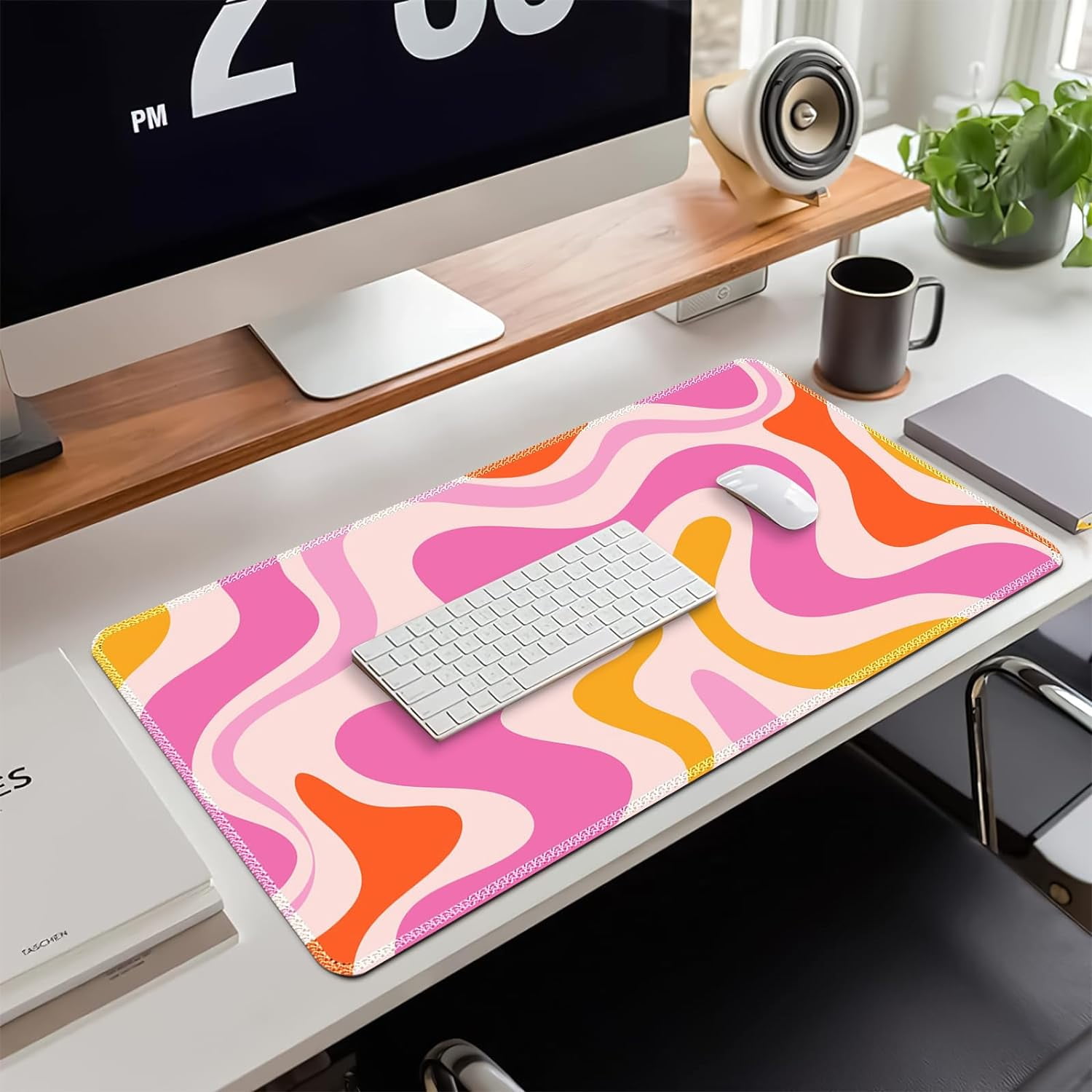 Pink Desk Mat Desktop, Computer Large Mouse Pad for Desk, Gaming Desk Pad Matt, Mousepad with Non-Slip Base, Cute XXL Keyboard Mat for Office Women Laptop, Abstract Modern Colorful