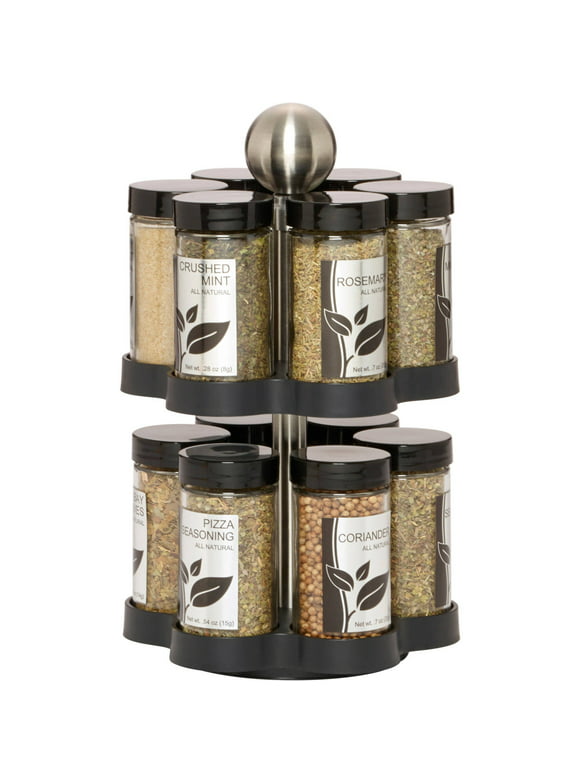 Kamenstein Madison 12-Jar Revolving Countertop Spice Rack Organizer with Free Spice Refills for 5 Years in Black