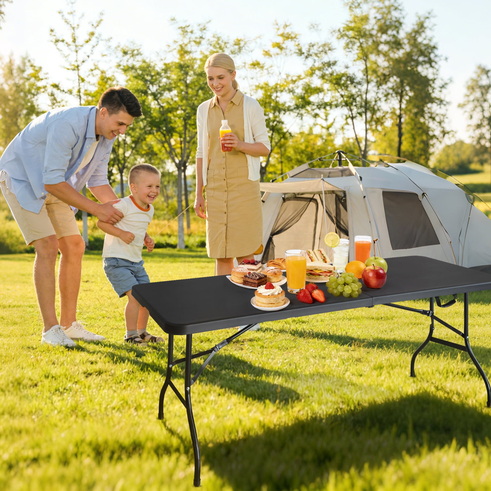 6ft Black Multi functional Outdoor Folding Leisure Picnic Game Party Table Indoor Outdoor Portable Dining Study Display Barbecue Table