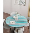 thumbnail image 2 of Fitted Round Tablecloths Table Covers 36-44in,Turquoise Gray Striped Waterproof Elastic Edged Table Cloth for Kitchen Dining Holiday Party Tables Decor,Vintage Horizontal Stripes, 2 of 6