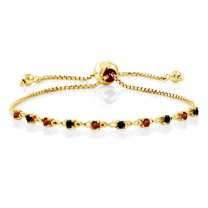 Gem Stone King 0.68 Ct Round Red Garnet Black Diamond 18K Yellow Gold Plated Silver Bracelet for Women