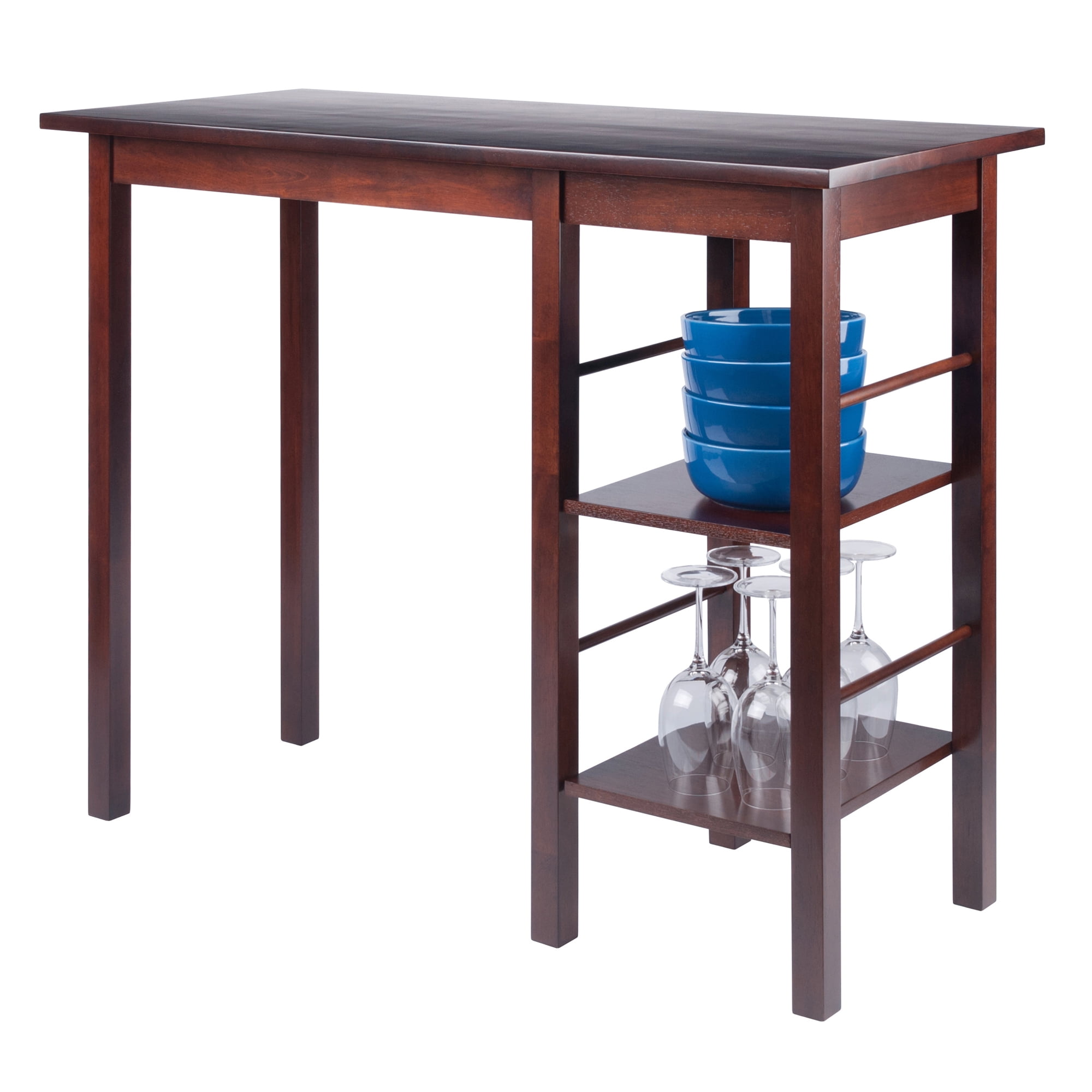 Winsome Egan Breakfast Kitchen Island with Shelves, Walnut Finish