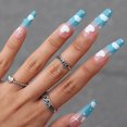 thumbnail image 4 of Long Coffin Press on Nails, Clouds Fake Nails, Blue Rhinestone False Nails, Cute Full Cover Nails Acrylic Nails Tips for Women and Girls 24Pcs.Note:No, 4 of 4