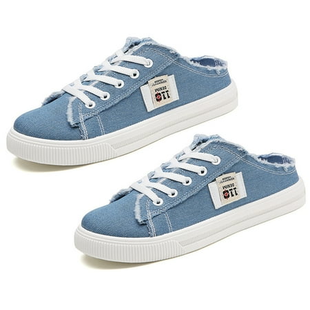 Women Canvas Mules Memory Foam Clipper Fashion Sneakers Comfortable Slip-On Mule Backless Holiday Shoes Blue Quickwittc Blue