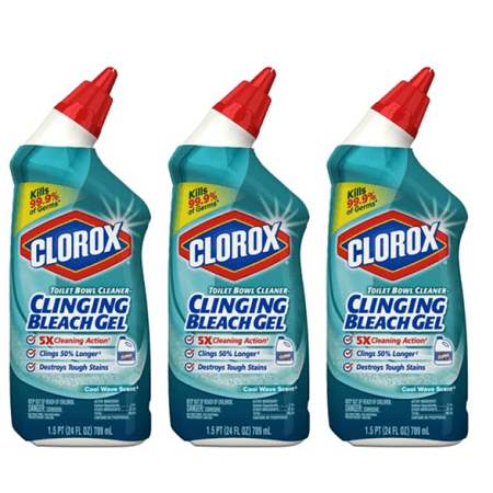 (3 pack) Clorox Toilet Bowl Cleaner Clinging Bleach Gel, Cool Wave - 24