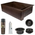 thumbnail image 2 of Premier Copper Products KSP3-KA70DB33229-SD5 33 in. Hammered Copper Kitchen Apron 70 by 30 Double Basin Sink with Short 5in. Divider with Matching Drains & Accessories - Oil Rubbed Bronze, 2 of 2