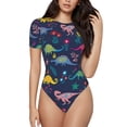 thumbnail image 2 of Picia Dinosaur Flowers Womens One Piece Swimsuits Modest Tummy Control Bathing Suits Lace Up Slimming Swim Suit-Large, 2 of 9