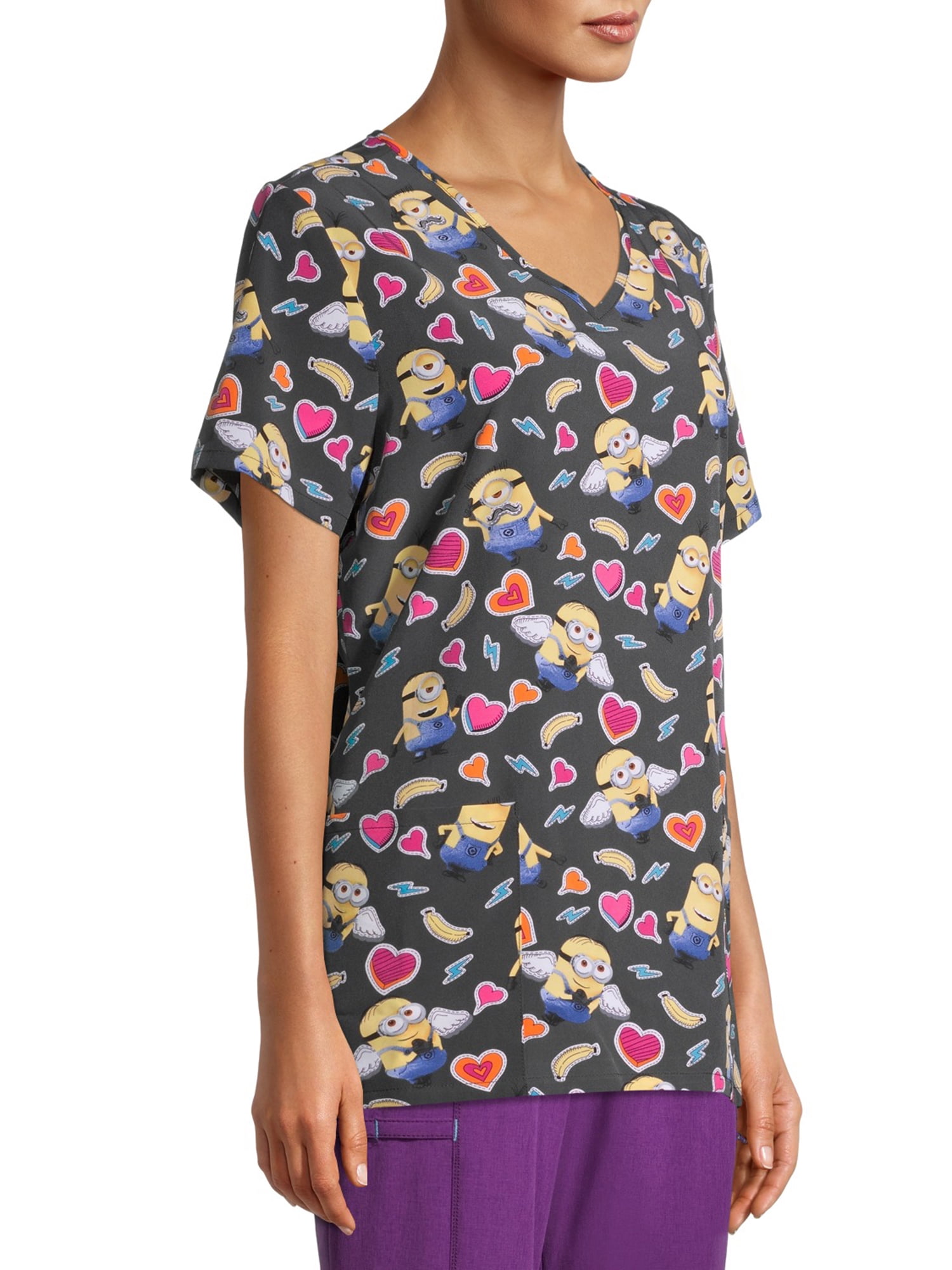 Scrubstar Minions "Love My Minions" Women's V-Neck Print Scrub Top