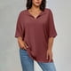 thumbnail image 2 of Tops Henley,Blusa informal de poliéster con cuello en V y mangas 3/4, talla grande, suave y cómoda para mujer, sopatenor, 2 of 9