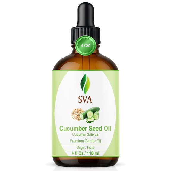 SVA Cucumber Seed Oil - 4 Fl Oz – 100% Natural Cold Pressed Cucumber Oil - for Face, Skin Care, Hair Care, Scalp Massage & Body Massage – Carrier Oil with Dropper
