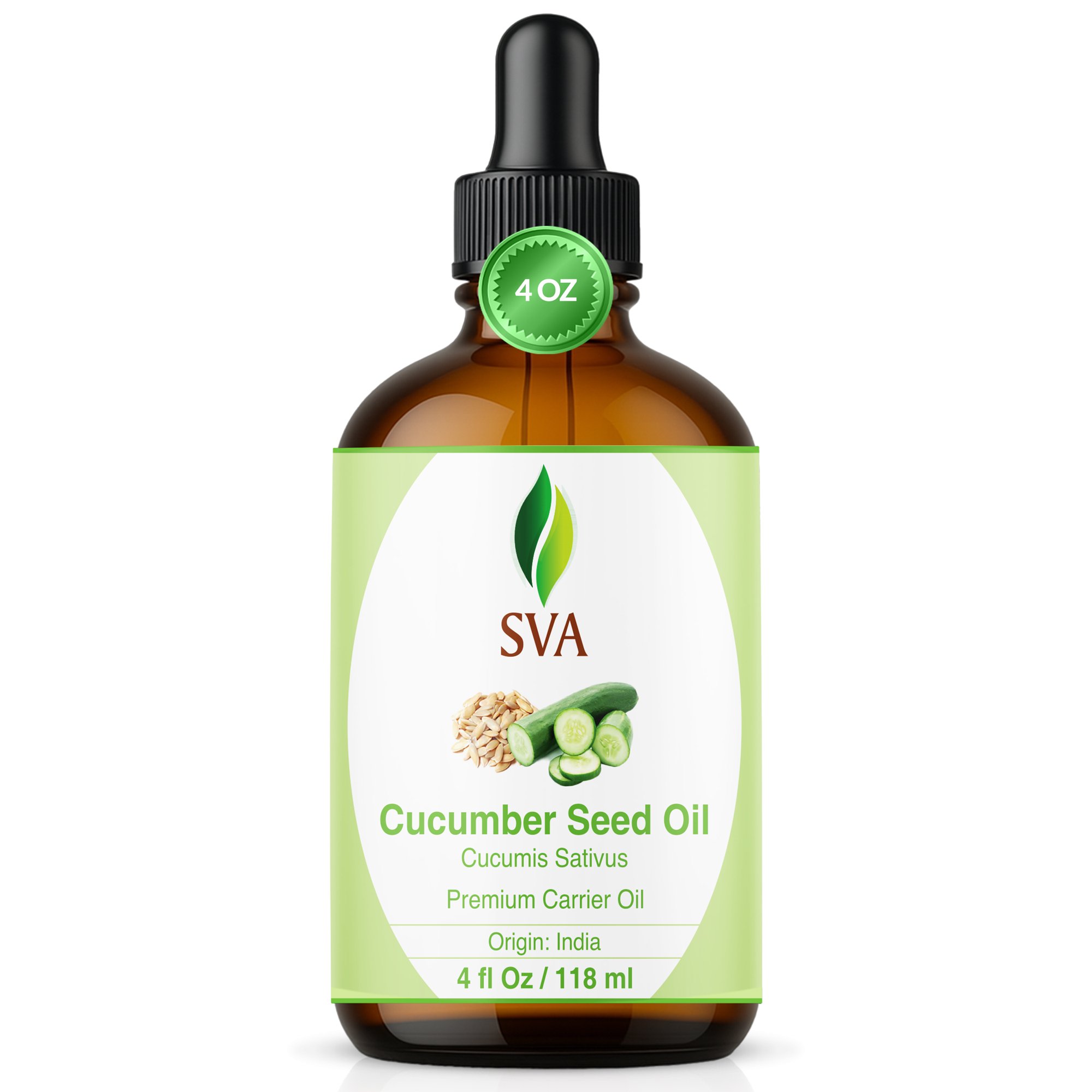 SVA Cucumber Seed Oil - 4 Fl Oz – 100% Natural Cold Pressed Cucumber Oil - for Face, Skin Care, Hair Care, Scalp Massage & Body Massage – Carrier Oil with Dropper