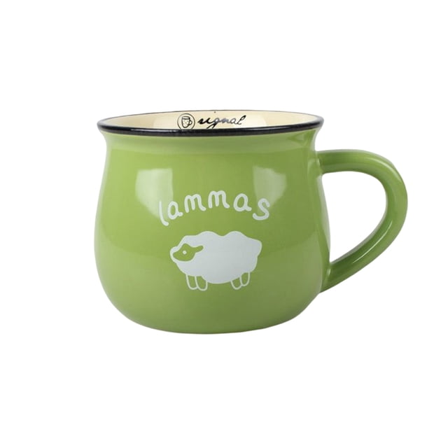 Bewildely Taza de agua de cerámica con patrón de animales para el desayuno, contenedor de comida para el vientre grande, taza de cerámica para café con Utensilios de cocina Verde Bewildely HA081330-03