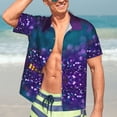 thumbnail image 5 of Picia Purple and Green Glitter Gentle Cotton Regular Fit Short Sleeve Casual Hawaiian Shirt for Men-3X-Large, 5 of 9