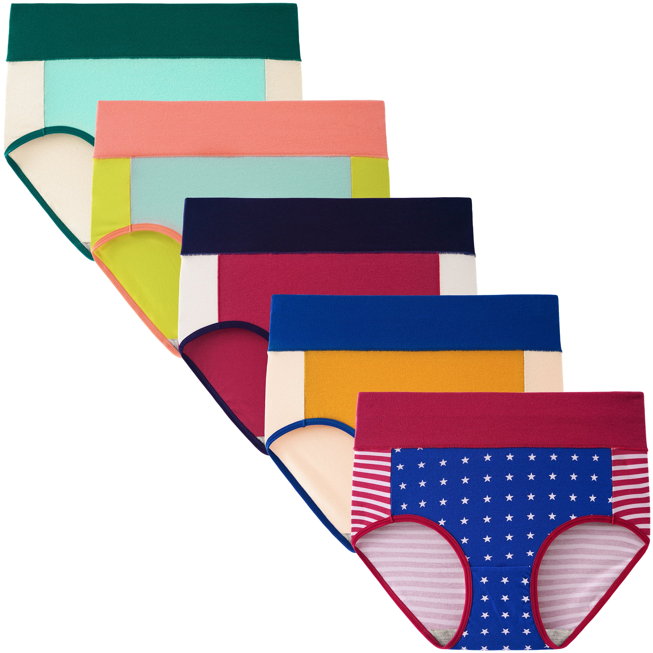 INNERSY Womens Underwear Cotton High Waisted Briefs Vintage Sporty Panties  5-Pack (XL, Neo Vintage)