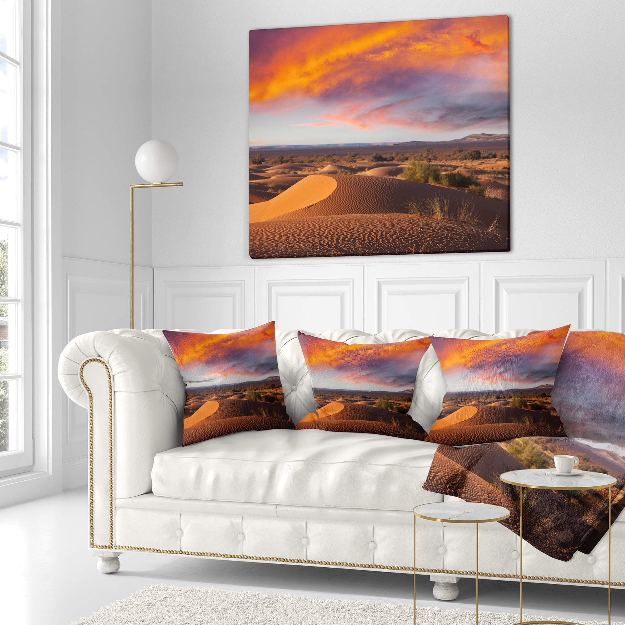 Designart Sahara Dunes under Colorful Sky - Landscape Wall Throw Pillow - 16x16