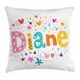 thumbnail image 1 of Diane Throw Pillow Cushion Cover, Festive Arrangement of Letters Baby Girl Name with Geometric Shapes Circles Rhombuses, Decorative Square Accent Pillow Case, 20 X 20 Inches, Multicolor, by Ambesonne, 1 of 2