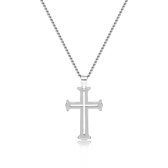 Metro Jewelry Tungsten Cross Pendant Necklace for Men 24 Inches Curb Chain Lobster Claw