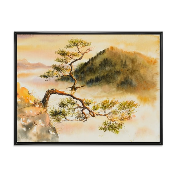 Designart 'The Top of Sokolica Peak With Curved Pine Tree' Traditional Framed Canvas Wall Art Print