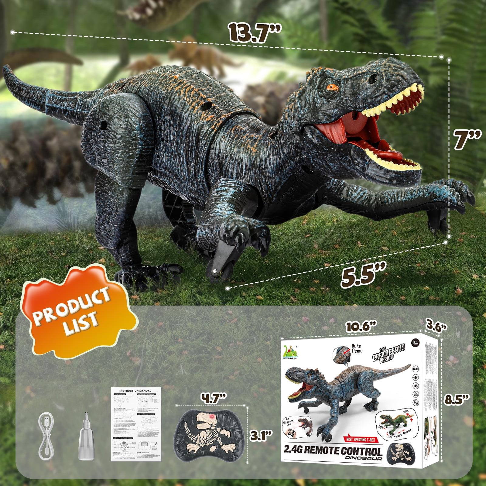 Freecat Dinosaur Toys for Toddler Boys 3 4 5 6 7 8 Years, Remote Control Walking & Roaring Simulation T-Rex Dinosaur Christmas Birthday Gift for Boys 3-8 Years Old.