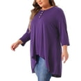 thumbnail image 4 of Blusa de Talla Grande GRACE & GRANDEUR para Mujeres, Manga 3/4, Botones, Cuello Redondo, Corte Alto-Bajo, Ajuste Suelto, Camiseta Casual 2X Morado, 4 of 5