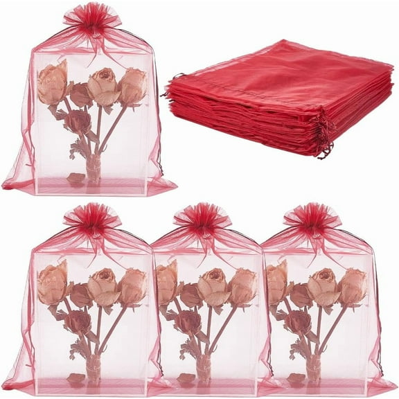 1 Set 30Pcs Drawstring Organza Bags Large Gift Pouch Bulk 12x16 Inch Dark Red Decoration Festival Wedding Party Favor Gift Mesh Bag for Candy Jewelry Soaps Cosmetic Storage Shoes Travel Crafts