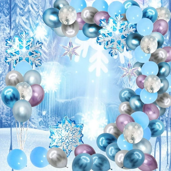 Finypa Snowflake Balloon Garland Arch kit 90 Pack Snowflake Balloons for Winter Wonderland Holiday Christmas Baby Shower Snow Princess Birthday Party Decorations Garland Balloon with Purple White