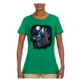 thumbnail image 2 of American Flag Howling Wolf Animal Lover Womens Graphic T-Shirt, Kelly, Small, 2 of 3