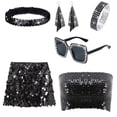 thumbnail image 2 of 6 piezas de accesorios de discoteca de los años 70, joyería de aleación para disfraz de mujer, pendientes de discoteca, bufanda de lentejuelas, gafas de sol, pulsera de diamantes, diadema, falda, 2 of 5