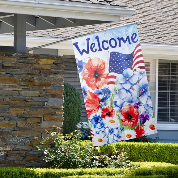 Northlight Floral Welcome Patriotic Outdoor Flag - 40" x 28"