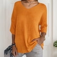 thumbnail image 2 of XAOFW Women's Sweater Solid Color 3/4 Sleeve V Neck Sweaters Everyday Wear Slim Fit Knitted Pullover Outdoor Activities Stylish Cozy Knitwear, 2 of 5