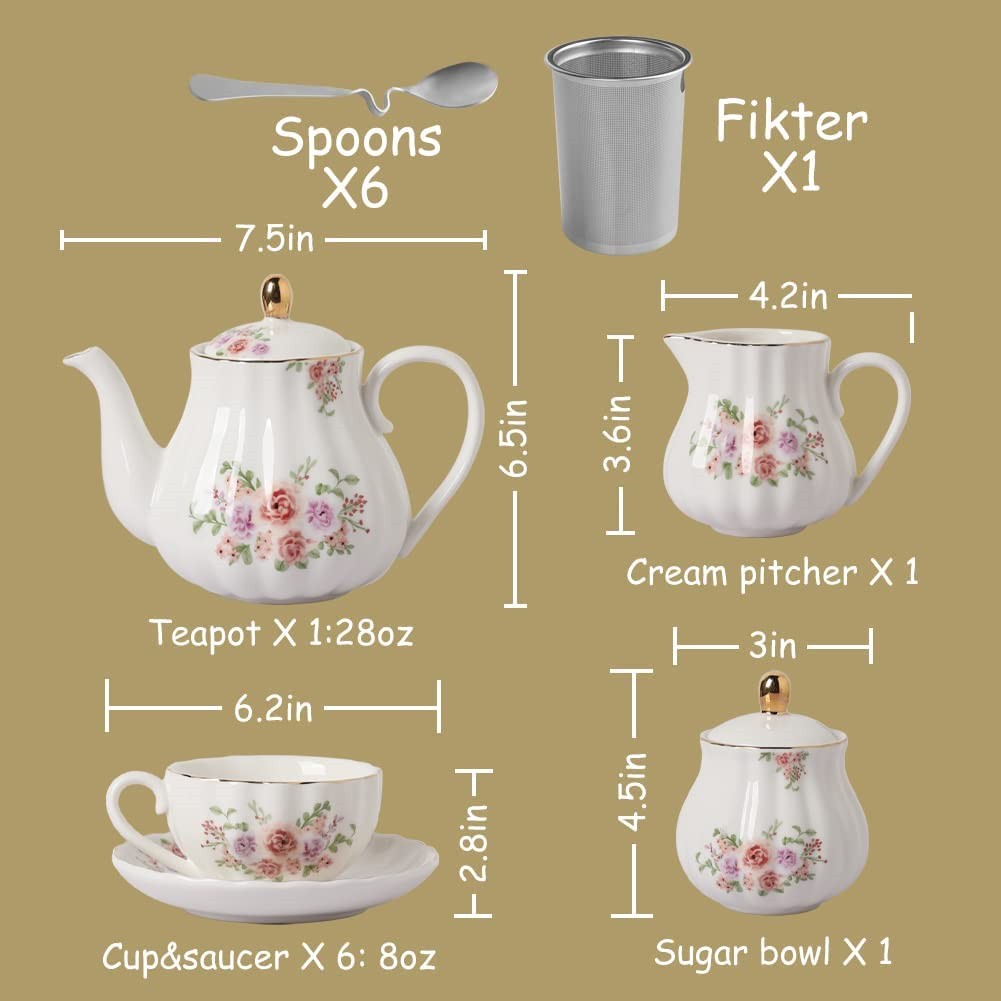 Porcelain Tea Sets British Royal Series, 8 OZ Cups & Saucer