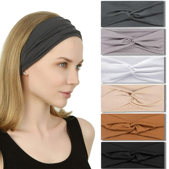IVARYSS Diademas con nudos torcidos para mujer, bandas elásticas antideslizantes para la cabeza, accesorios para el cabello para yoga, correr, entrenamiento, paquete de 6 colores neutros