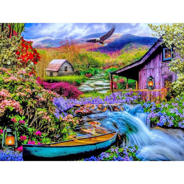 Kits de pintura de diamantes para manualidades, casa de río, taladro redondo completo, pared, decoración del hogar, regalo Likrtyny Arte deco