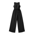 thumbnail image 6 of Women's Jumpsuits V Neck Sleeveless Wide Leg Pants Tie Waist High Waisted Summer Casual Vacation Beach Wedding Guest Dressy with Pockets Black, 6 of 8