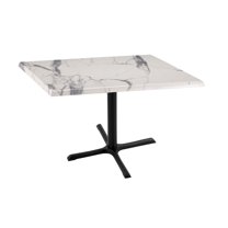 Indoor/Outdoor 30" Tall OD211 Black Table Base with 30" x 30" Foot and 36" x 36" Square Indoor/Outdoor White Marble Top by the Holland Bar Stool Co.