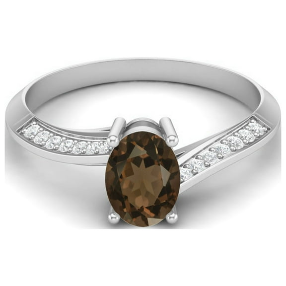 1.56 Cts Oval Smoky Quartz 925 Sterling Silver Solitaire Accent Woman Halo Valentines Day Gifts Ring