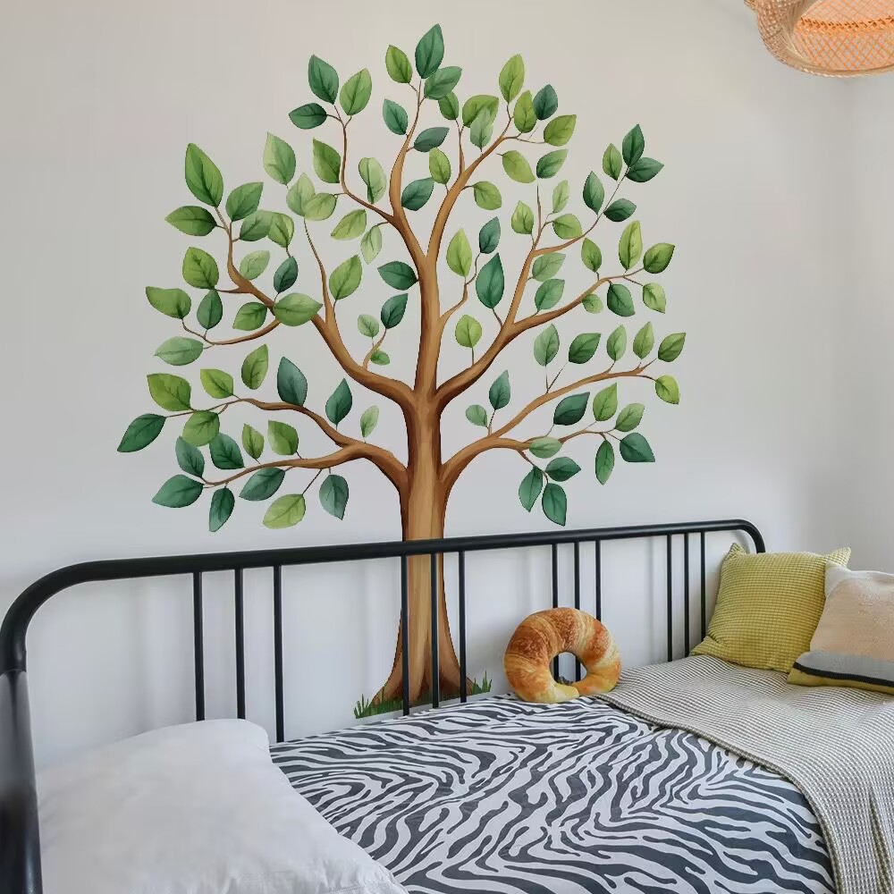 Large Tree Wall Decals Green Plants Jungle Wall Stickers for Kids Room Classroom Nursery Bedroom Home Decor DIY Peel and Stick Art Decals Kids Bedroom Living Room Window Wall Decor