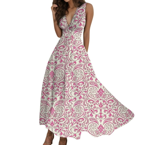 KaLI_store Womens Dresses Women's Summer Casual Boho Dress Floral Print Ruffle Puff Sleeve Wrap Dress Hot Pink,XXL