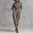 thumbnail image 2 of Women's Casual Long Sleeve Collared Belted Jogger Jumpsuit with Pockets, 2 of 6