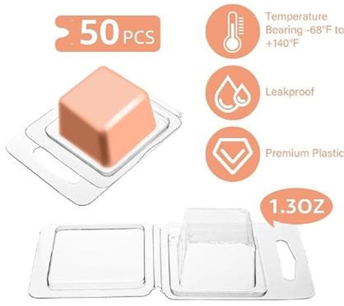 Wax Melt Clamshells Molds, 1.3oz Empty Plastic Wax Melt Container, Candle Molds, Chocolates Mold,Wax Melt Candles Soap Making, 50Pcs, Square