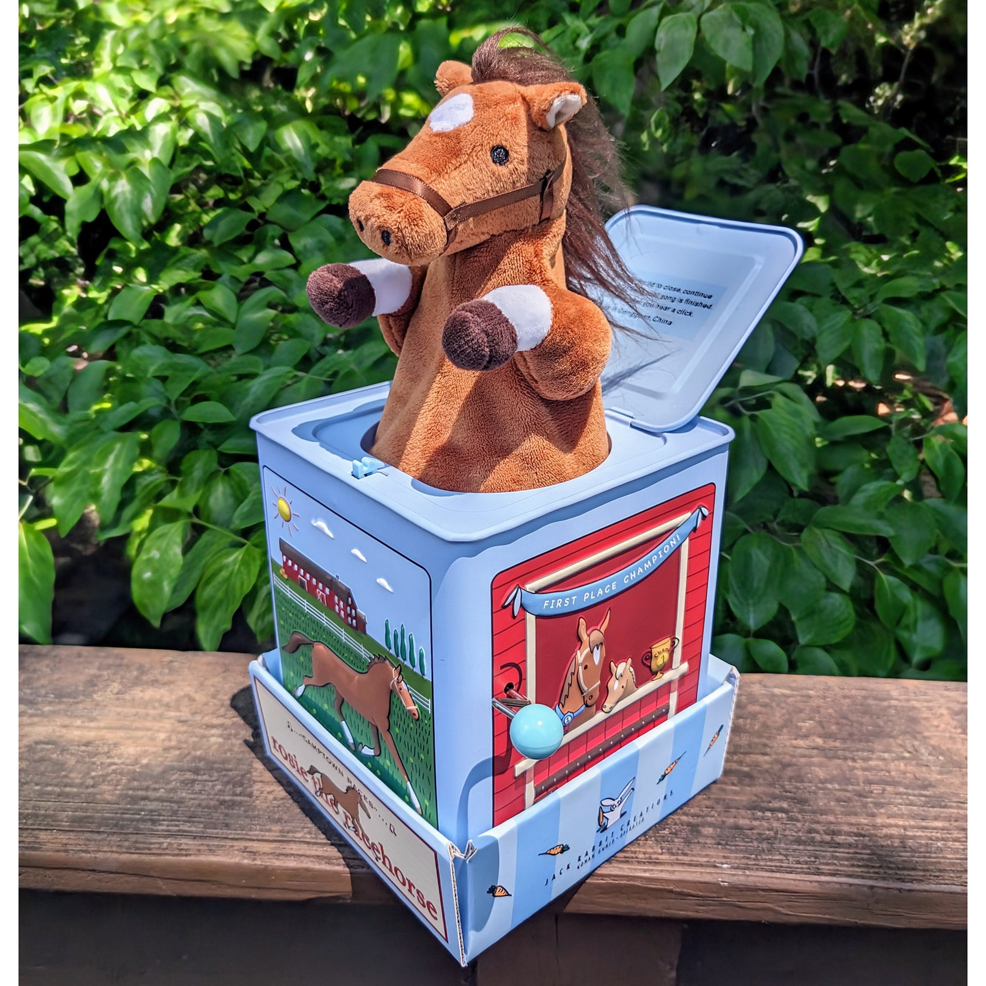 Jack Rabbit Creations: Rosie The Racehorse - Classic Music Jack In The Box Toy, Plush Brown Horse, Side Crank Plays Song, Surprise Pop-Up, Kids Age 3+