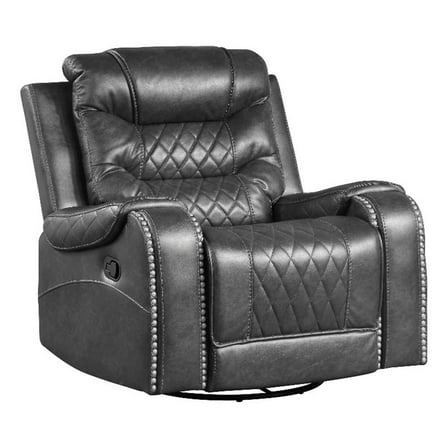 Paul 38 Inch Manual Swivel Glider Recliner Chair- Gray Faux Leather