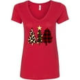 thumbnail image 3 of Inktastic Three Christmas Trees in Plaid and Leopard Print Women's V-Neck T-Shirt, 3 of 5