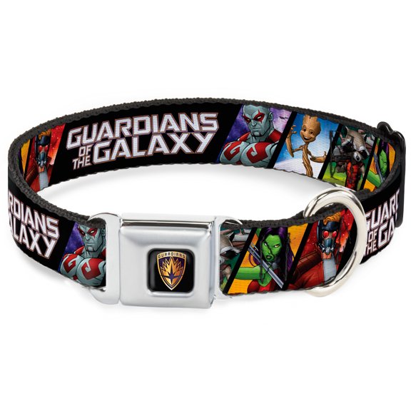 Marvel Comics Pet Collar, Dog Collar Metal Seatbelt Buckle, Guardians of the Galaxy Character Pose Blocks, 13 to 17 Inches 1.5 Inch Wide